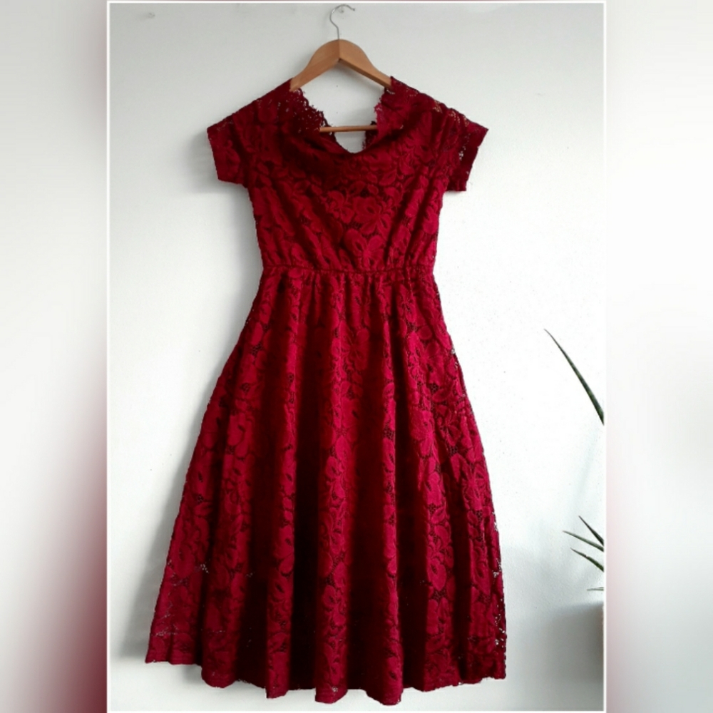 Vibrant Red Floral Dress